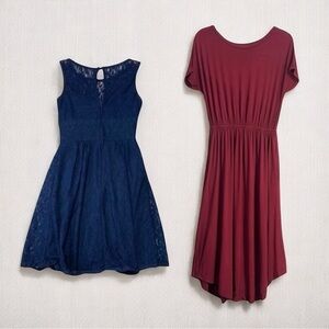 Navy and Burgundy Dresses Set - Dress Bundle